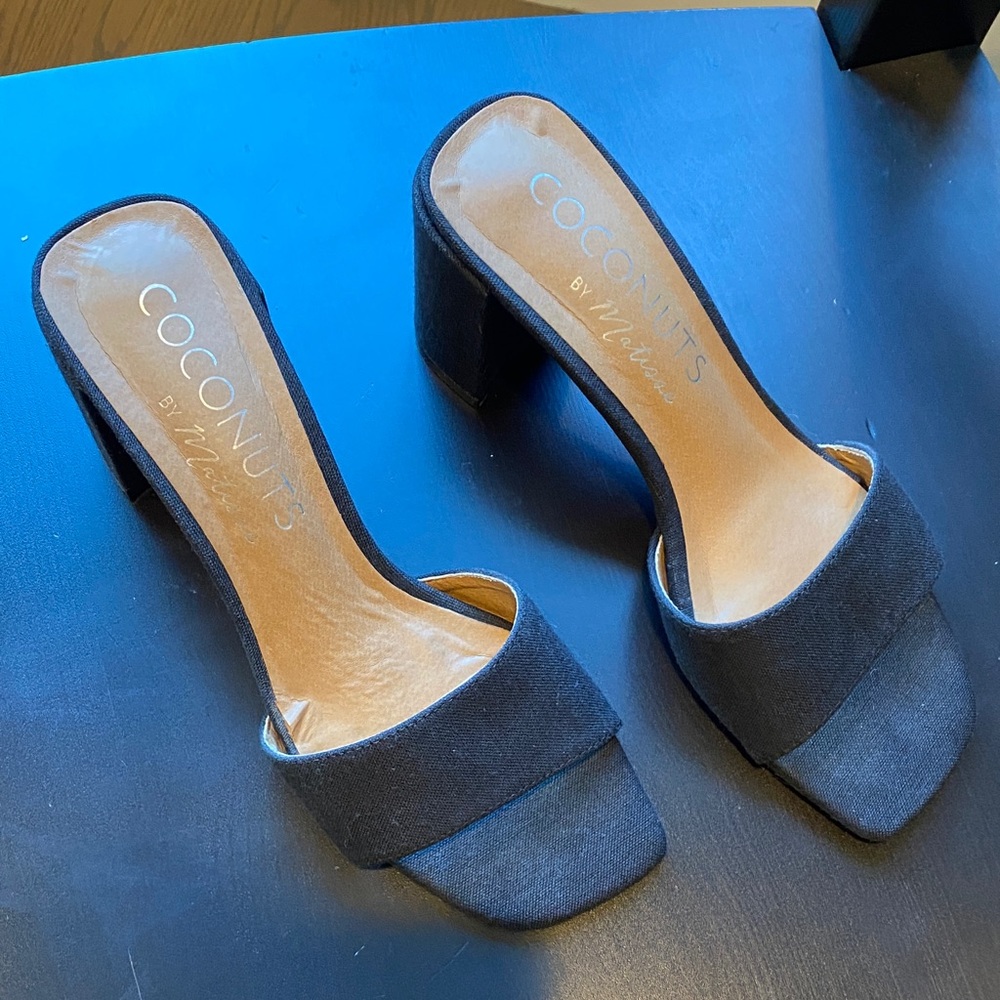 Coconuts by Matisse Black Suede Square-Toe Block Heel Mules